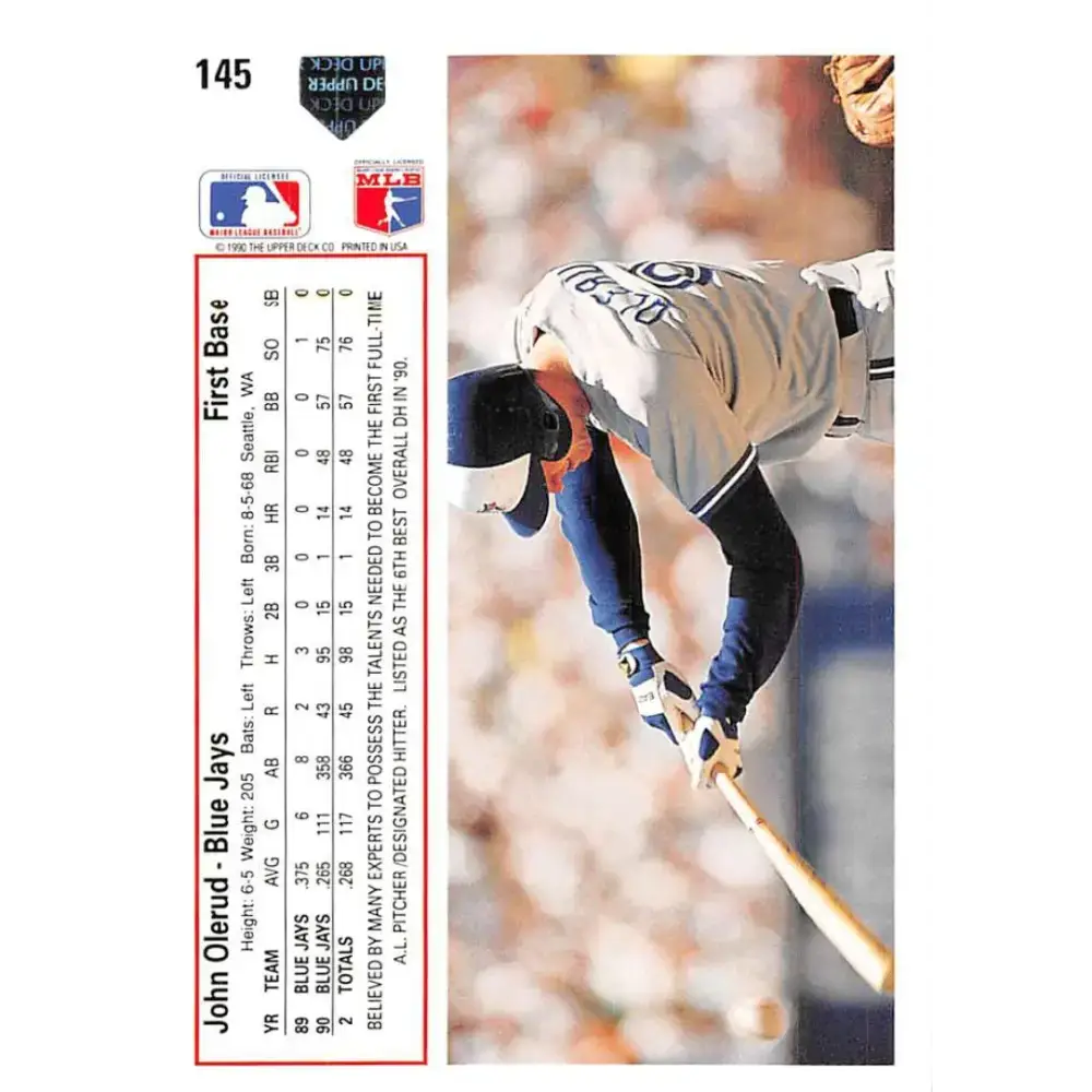 1991 Upper Deck #145 John Olerud EX Excellent Toronto Blue Jays Baseball Card - Baseball Card Single