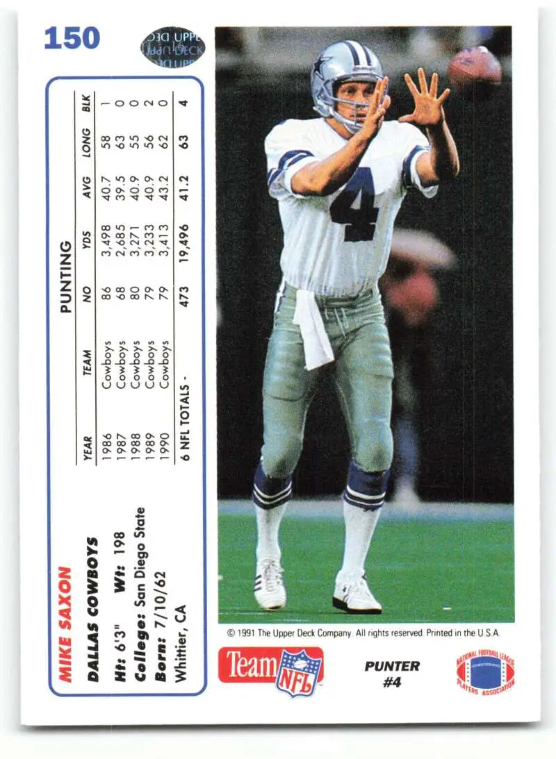 1991 Upper Deck #150 Mike Saxon NM-MT Dallas Cowboys Football Card - Football Card Single