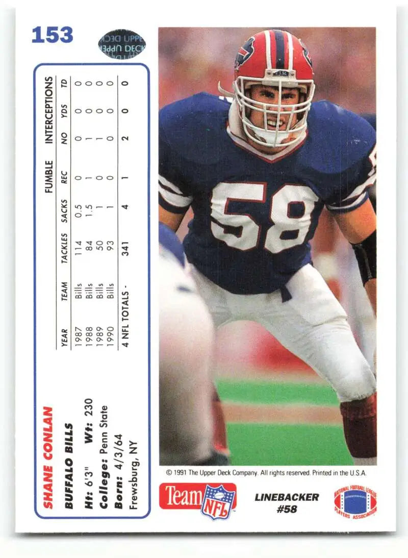 1991 Upper Deck #153 Shane Conlan NM-MT Buffalo Bills Football Card - Football Card Single