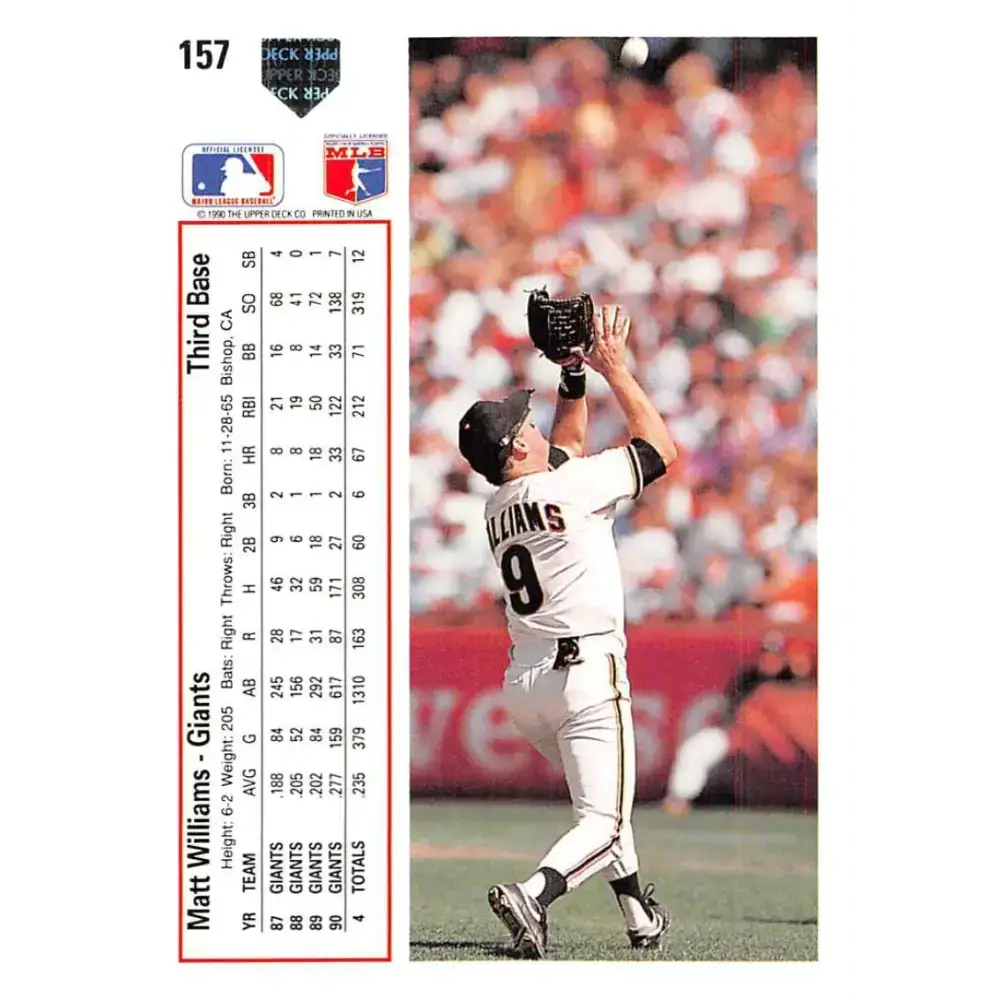 1991 Upper Deck #157 Matt Williams EX Excellent San Francisco Giants Baseball Card - Baseball Card Single