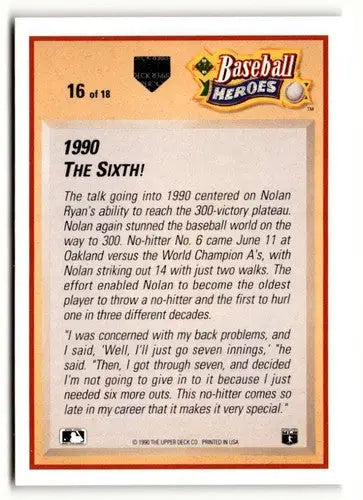 Baseball card back showing original gloss for Nolan Ryan from 1991 Upper Deck