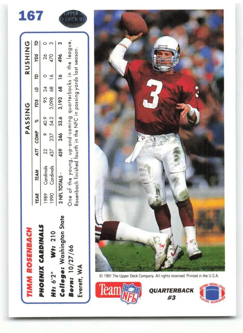 1991 Upper Deck #167 Timm Rosenbach NM-MT Phoenix Cardinals Football Card - Football Card Single