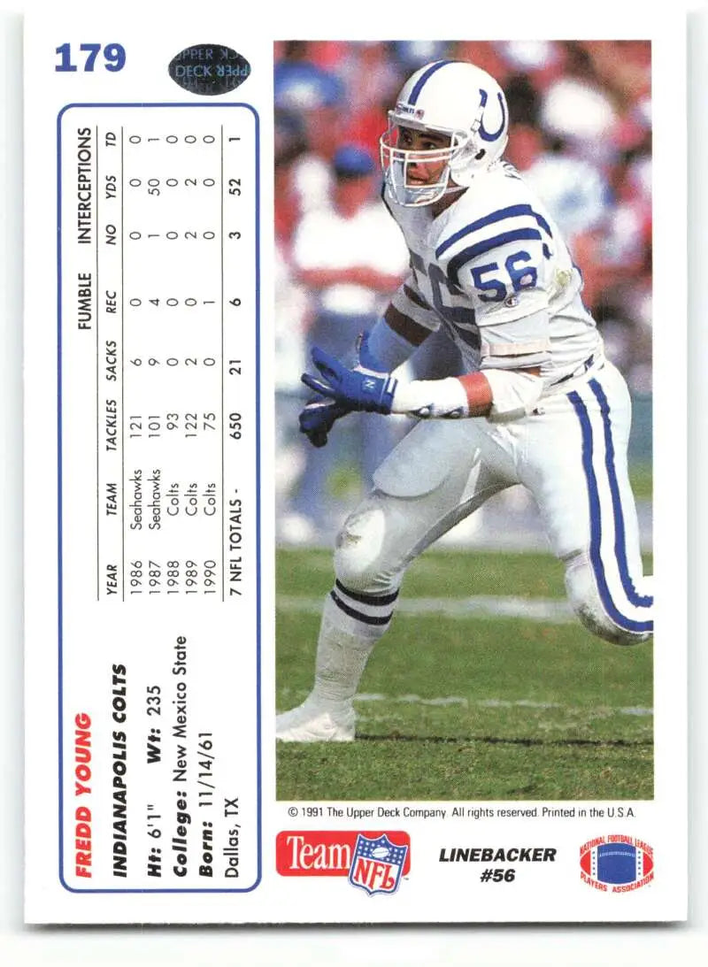1991 Upper Deck #179 Fredd Young NM-MT Indianapolis Colts Football Card - Football Card Single