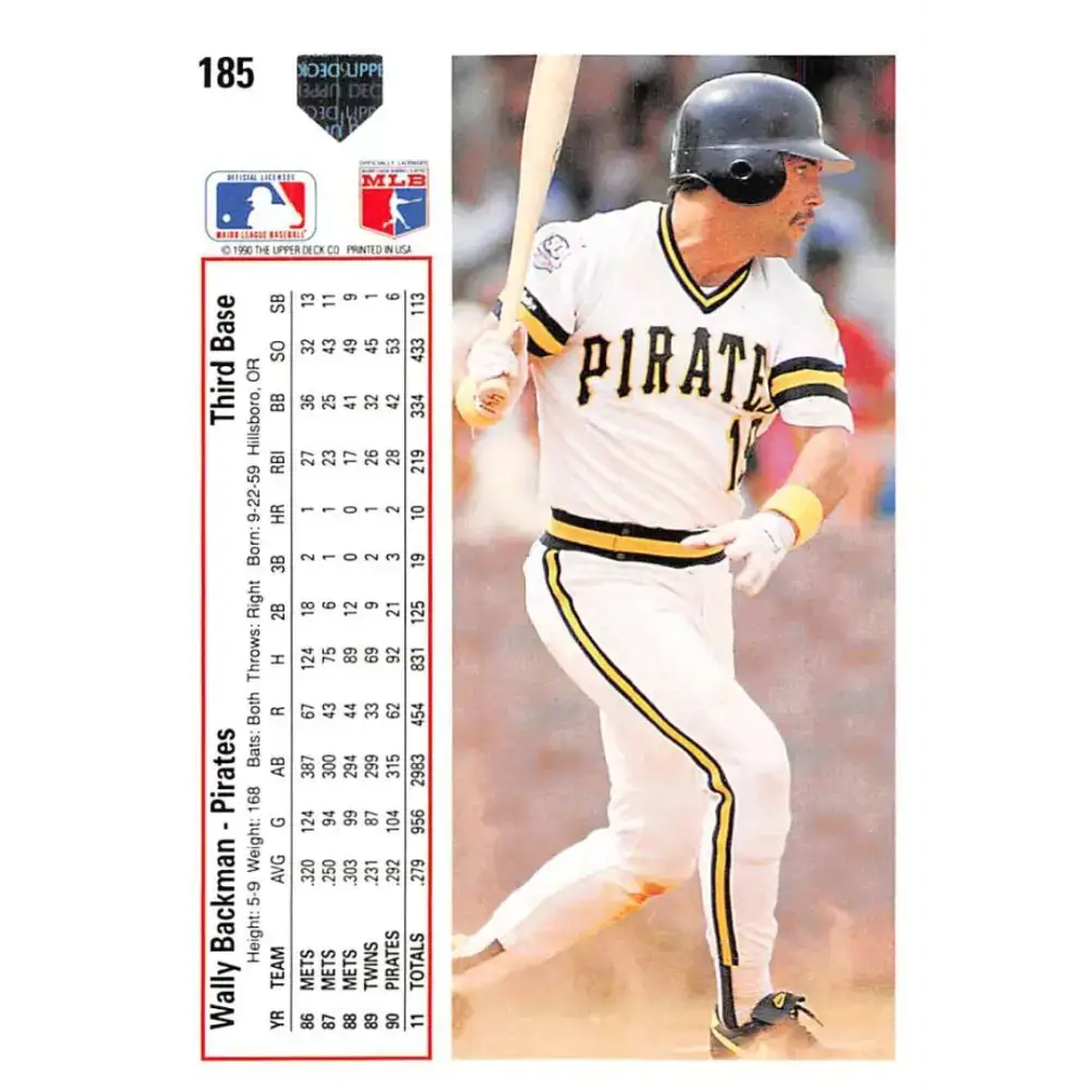 1991 Upper Deck #185 Wally Backman EX Excellent Pittsburgh Pirates Baseball Card - Baseball Card Single