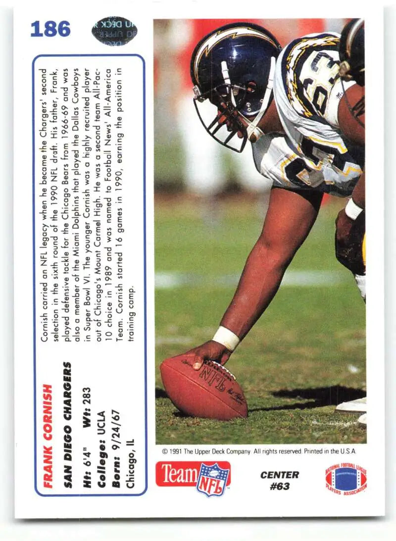 1991 Upper Deck #186 Frank Cornish NM-MT San Diego Chargers Football Card - Football Card Single
