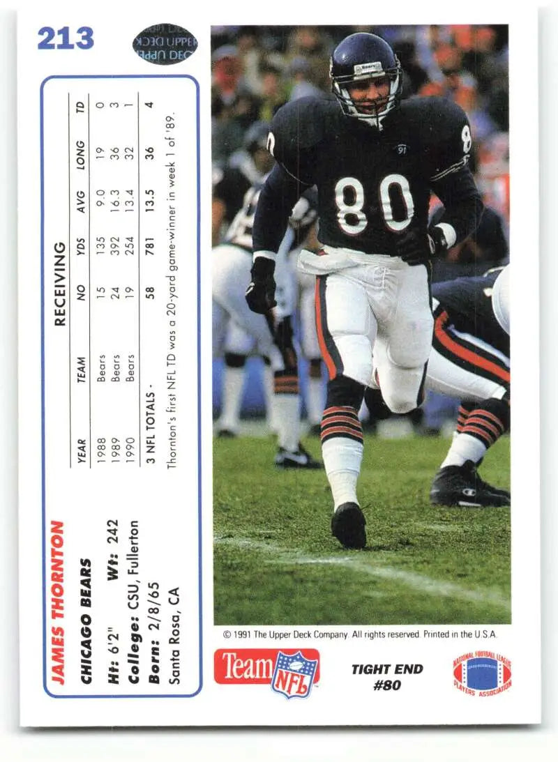 1991 Upper Deck #213 Jim Thornton NM-MT Chicago Bears Football Card - Football Card Single