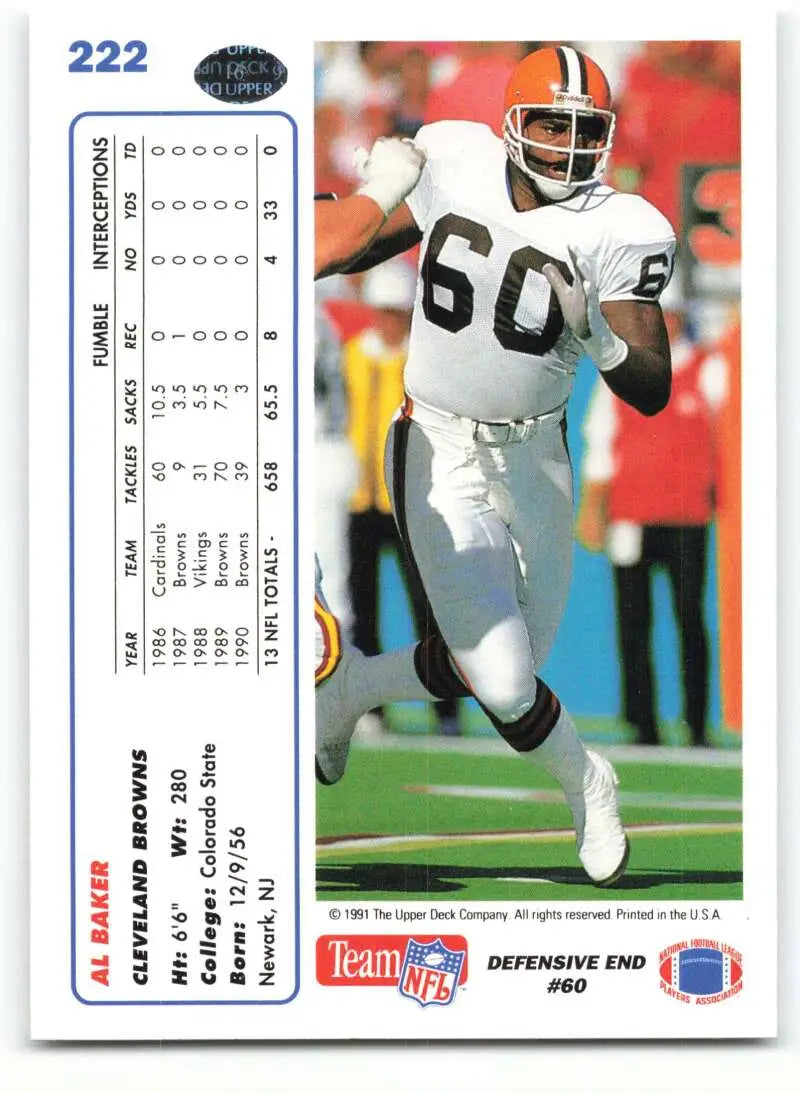 1991 Upper Deck #222 Al Baker NM-MT Cleveland Browns Football Card - Football Card Single