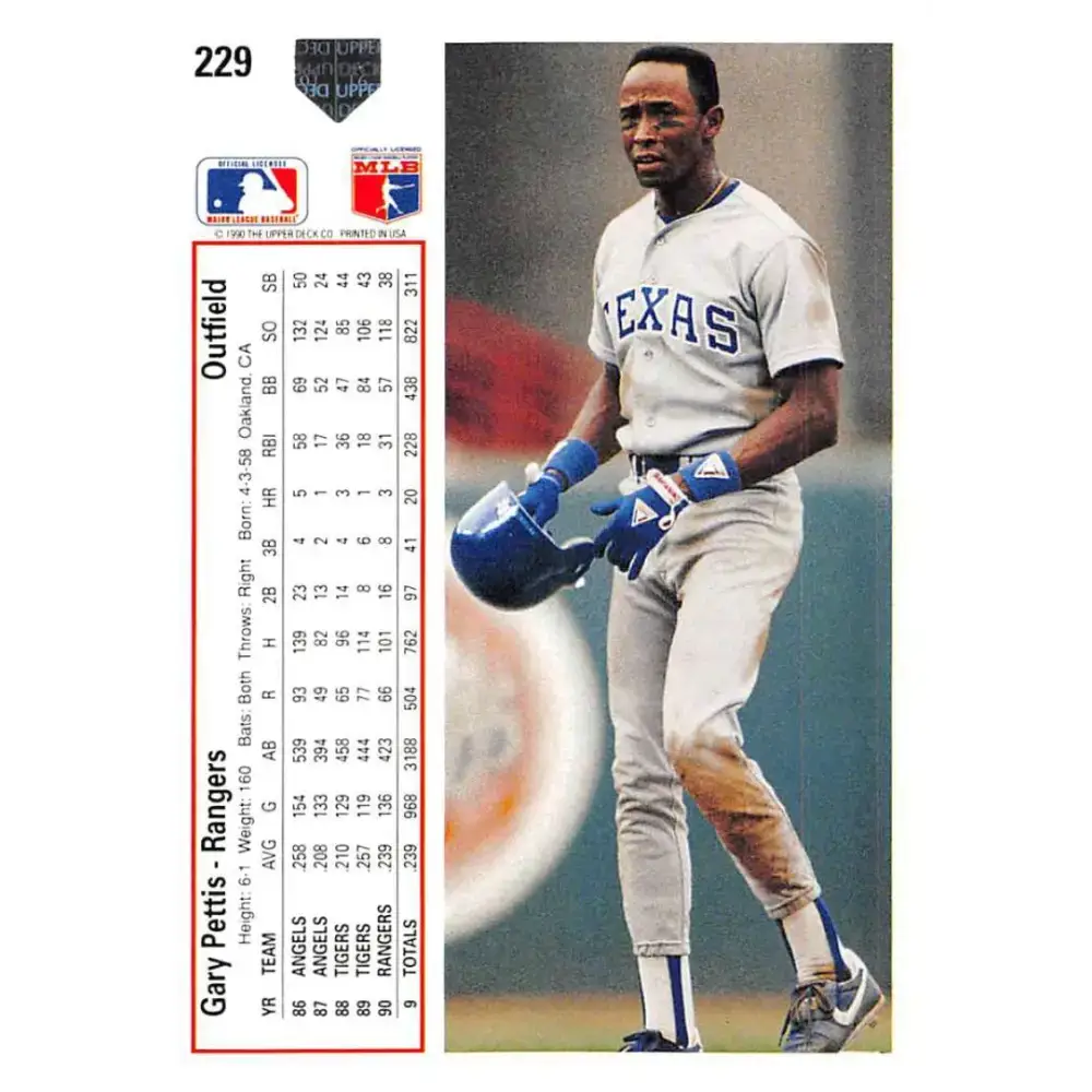 1991 Upper Deck #229 Gary Pettis NM-MT Texas Rangers Baseball Card - Baseball Card Single