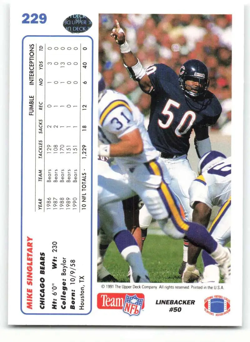 1991 Upper Deck #229 Mike Singletary NM-MT Chicago Bears Football Card - Football Card Single