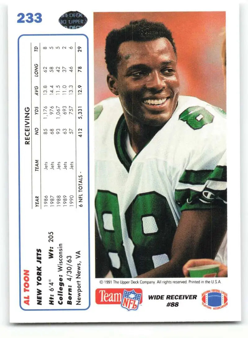 1991 Upper Deck #233 Al Toon NM-MT New York Jets Football Card - Football Card Single