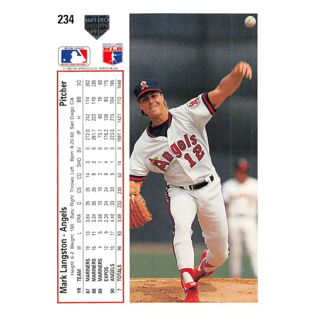 1991 Upper Deck #234 Mark Langston EX Excellent California Angels Baseball Card - Baseball Card Single