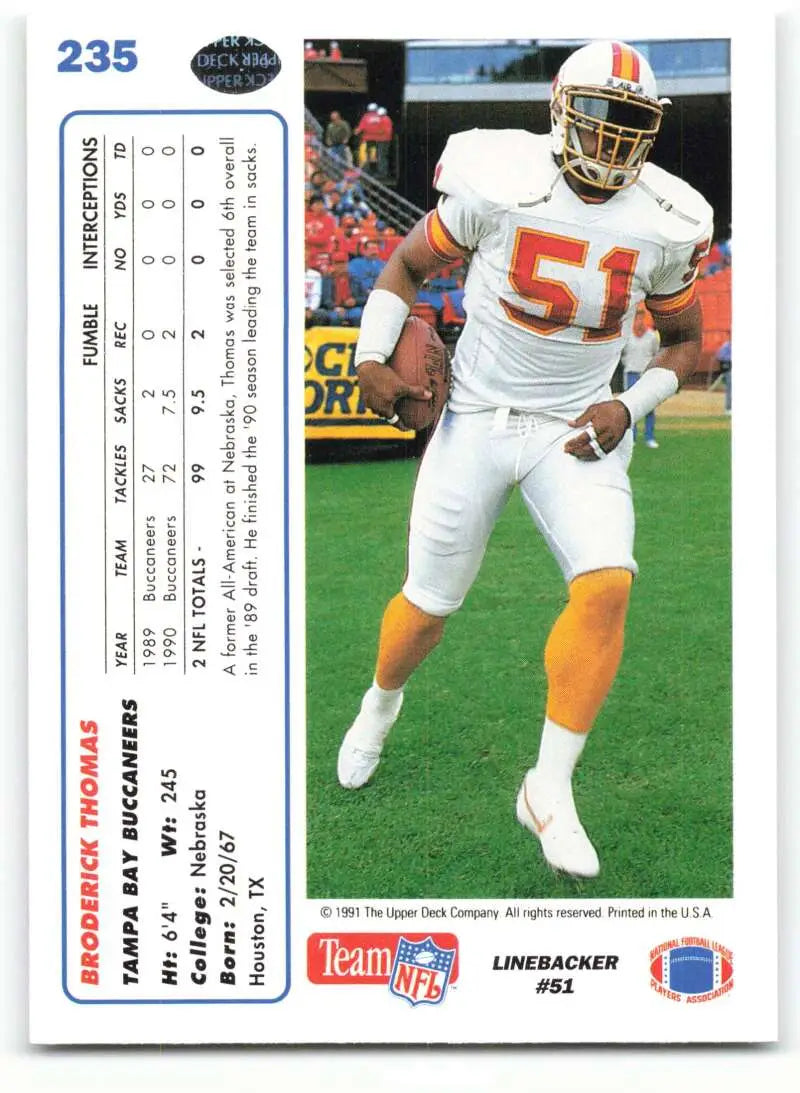 1991 Upper Deck #235 Broderick Thomas NM-MT Tampa Bay Buccaneers Football Card - Football Card Single