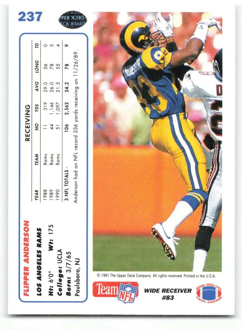 1991 Upper Deck #237 Flipper Anderson NM-MT Los Angeles Rams Football Card - Football Card Single