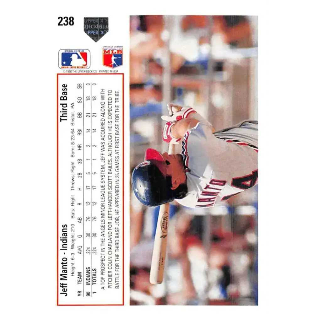 1991 Upper Deck #238 Jeff Manto EX Excellent Cleveland Indians Baseball Card - Baseball Card Single