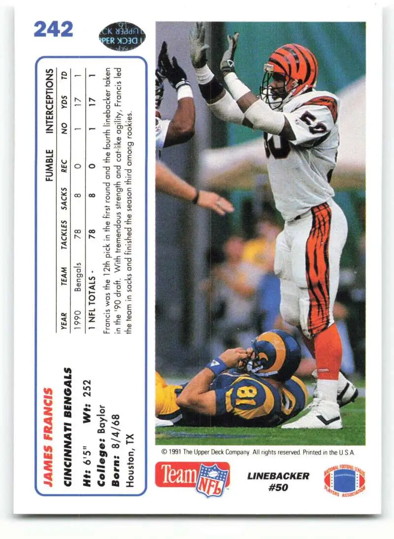 1991 Upper Deck #242 James Francis NM-MT Cincinnati Bengals Football Card - Football Card Single