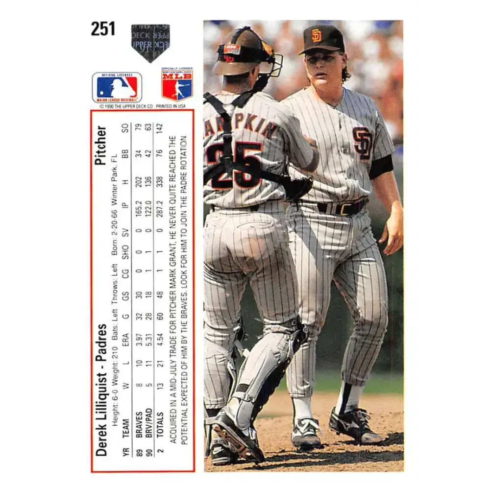 1991 Upper Deck #251 Derek Lilliquist NM-MT San Diego Padres Baseball Card - Baseball Card Single