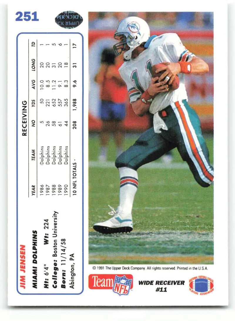 1991 Upper Deck #251 Jim Jensen NM-MT Miami Dolphins Football Card - Football Card Single