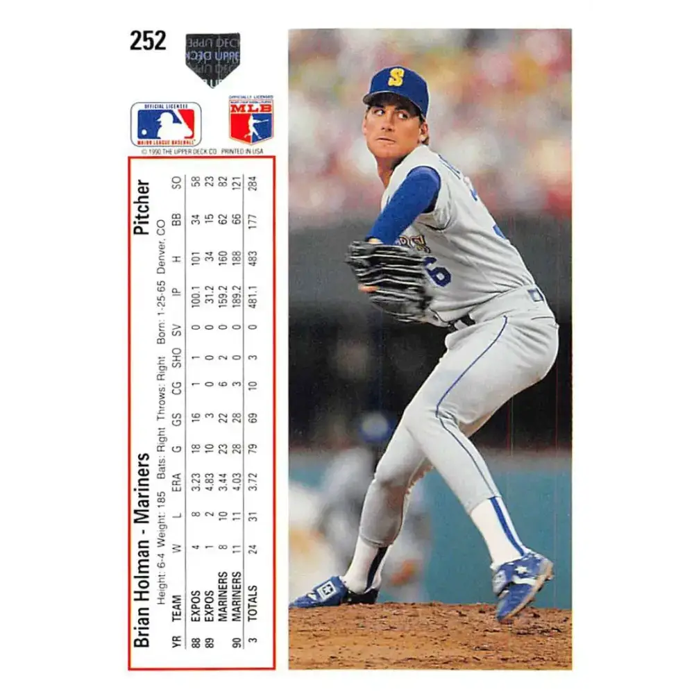 1991 Upper Deck #252 Brian Holman EX Excellent Seattle Mariners Baseball Card - Baseball Card Single