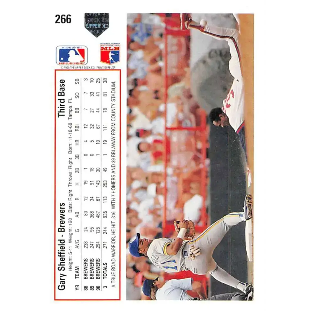 1991 Upper Deck #266 Gary Sheffield NM-MT Milwaukee Brewers Baseball Card - Baseball Card Single