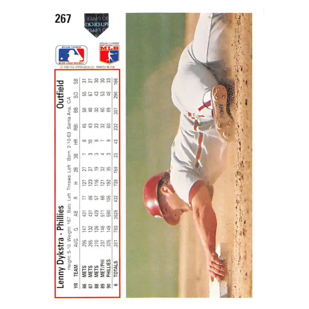 1991 Upper Deck #267 Lenny Dykstra NM-MT Philadelphia Phillies Baseball Card - Baseball Card Single