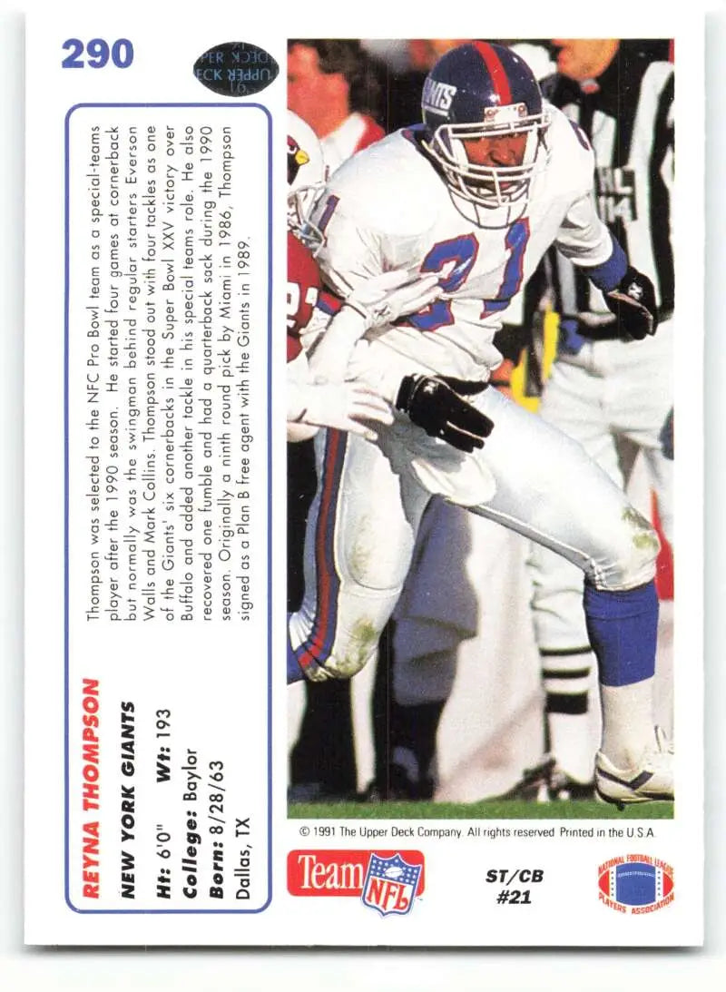 1991 Upper Deck #290 Reyna Thompson NM-MT New York Giants Football Card - Football Card Single
