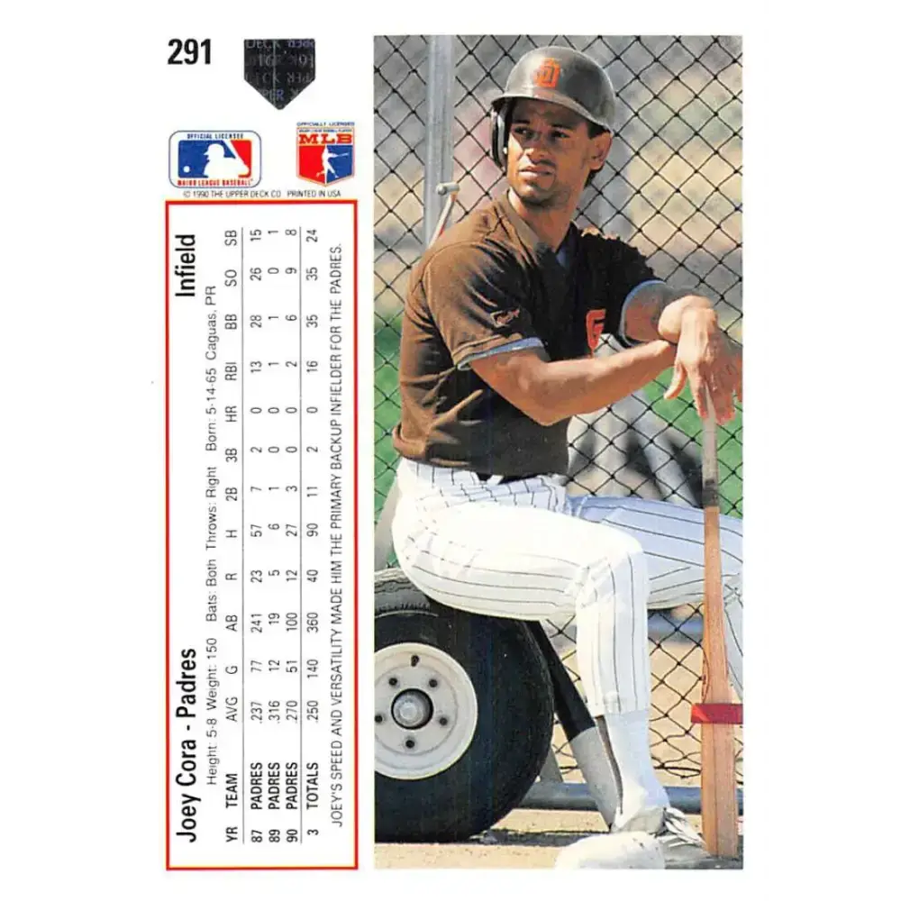 1991 Upper Deck #291 Joey Cora EX Excellent San Diego Padres Baseball Card - Baseball Card Single