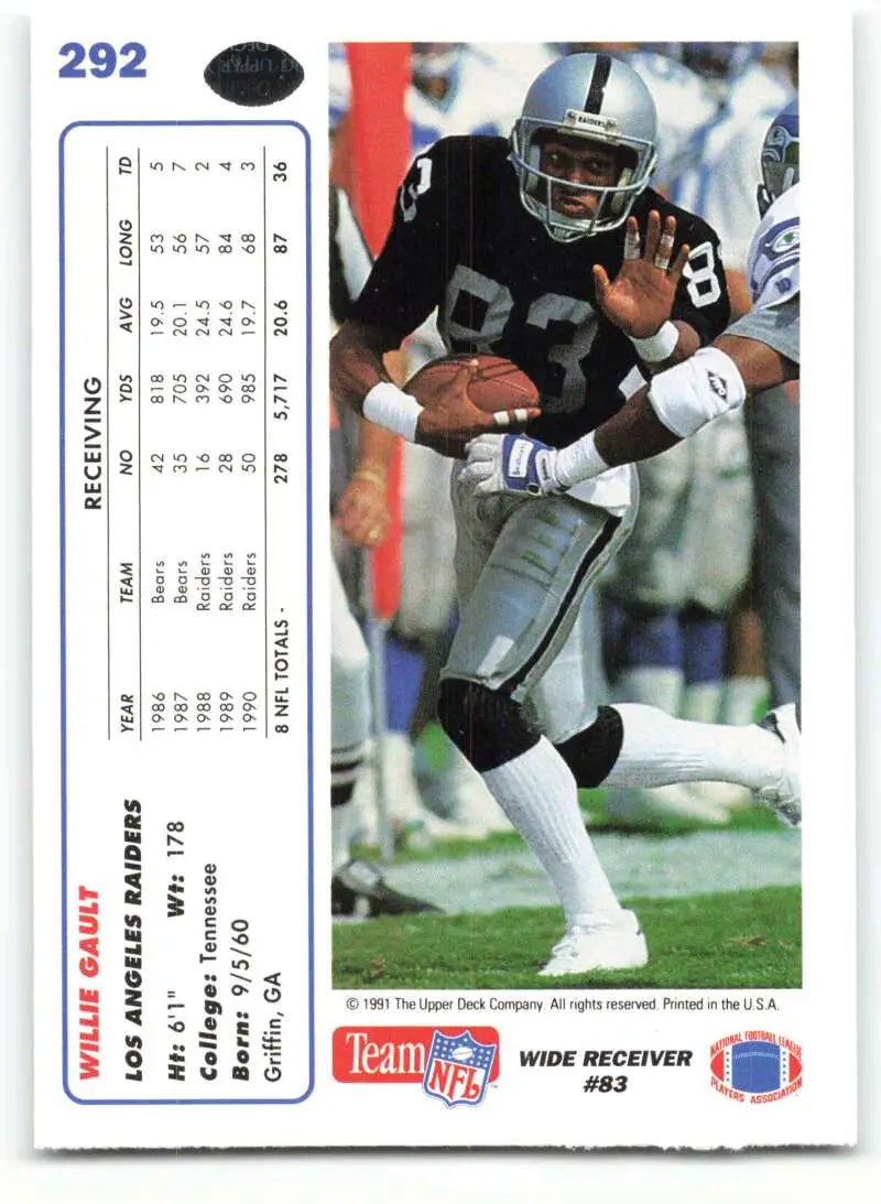 1991 Upper Deck #292 Willie Gault NM-MT Los Angeles Raiders Football Card - Football Card Single