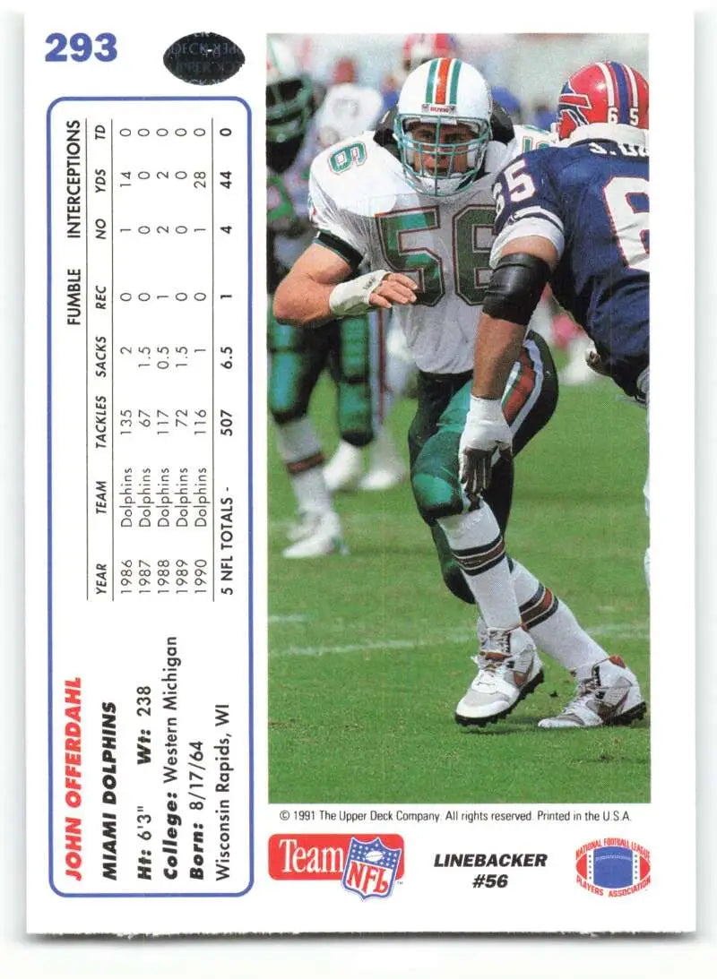 1991 Upper Deck #293 John Offerdahl NM-MT Miami Dolphins Football Card - Football Card Single