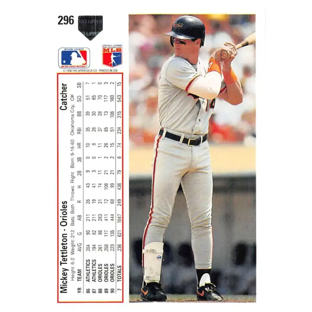 1991 Upper Deck #296 Mickey Tettleton EX Excellent Baltimore Orioles Baseball Card - Baseball Card Single