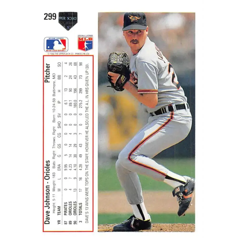 1991 Upper Deck #299 Dave Johnson EX Excellent Baltimore Orioles Baseball Card - Baseball Card Single