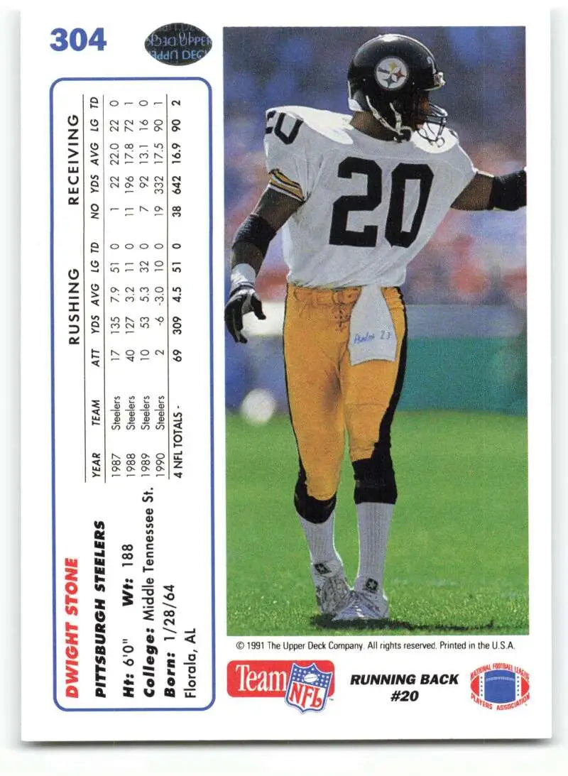 1991 Upper Deck #304 Dwight Stone NM-MT Pittsburgh Steelers Football Card - Football Card Single