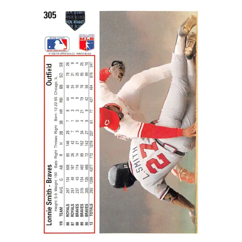 1991 Upper Deck #305 Lonnie Smith NM-MT Atlanta Braves Baseball Card - Baseball Card Single