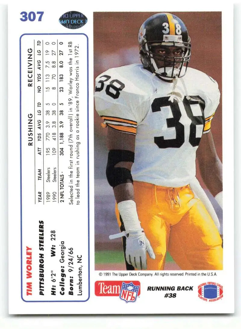 1991 Upper Deck #307 Tim Worley NM-MT Pittsburgh Steelers Football Card - Football Card Single