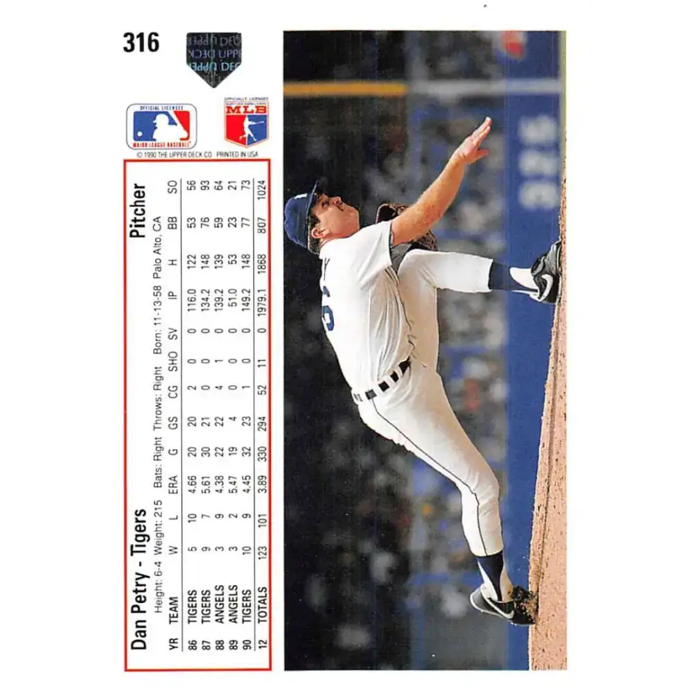 1991 Upper Deck #316 Dan Petry NM-MT Detroit Tigers Baseball Card - Baseball Card Single