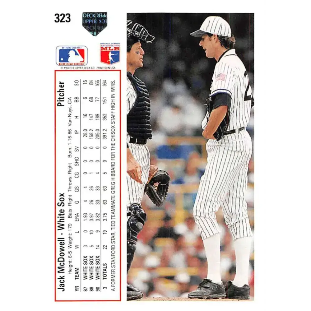 1991 Upper Deck #323 Jack McDowell EX Excellent Chicago White Sox Baseball Card - Baseball Card Single