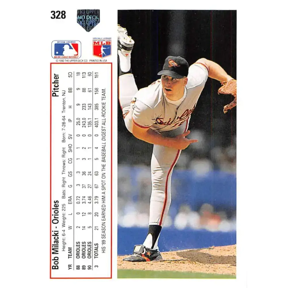 1991 Upper Deck #328 Bob Milacki EX Excellent Baltimore Orioles Baseball Card - Baseball Card Single