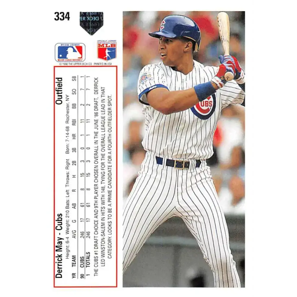 1991 Upper Deck #334 Derrick May EX Excellent Chicago Cubs Baseball Card - Baseball Card Single
