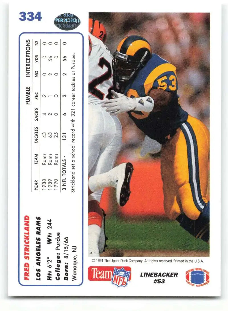 1991 Upper Deck #334 Fred Strickland NM-MT Los Angeles Rams Football Card - Football Card Single