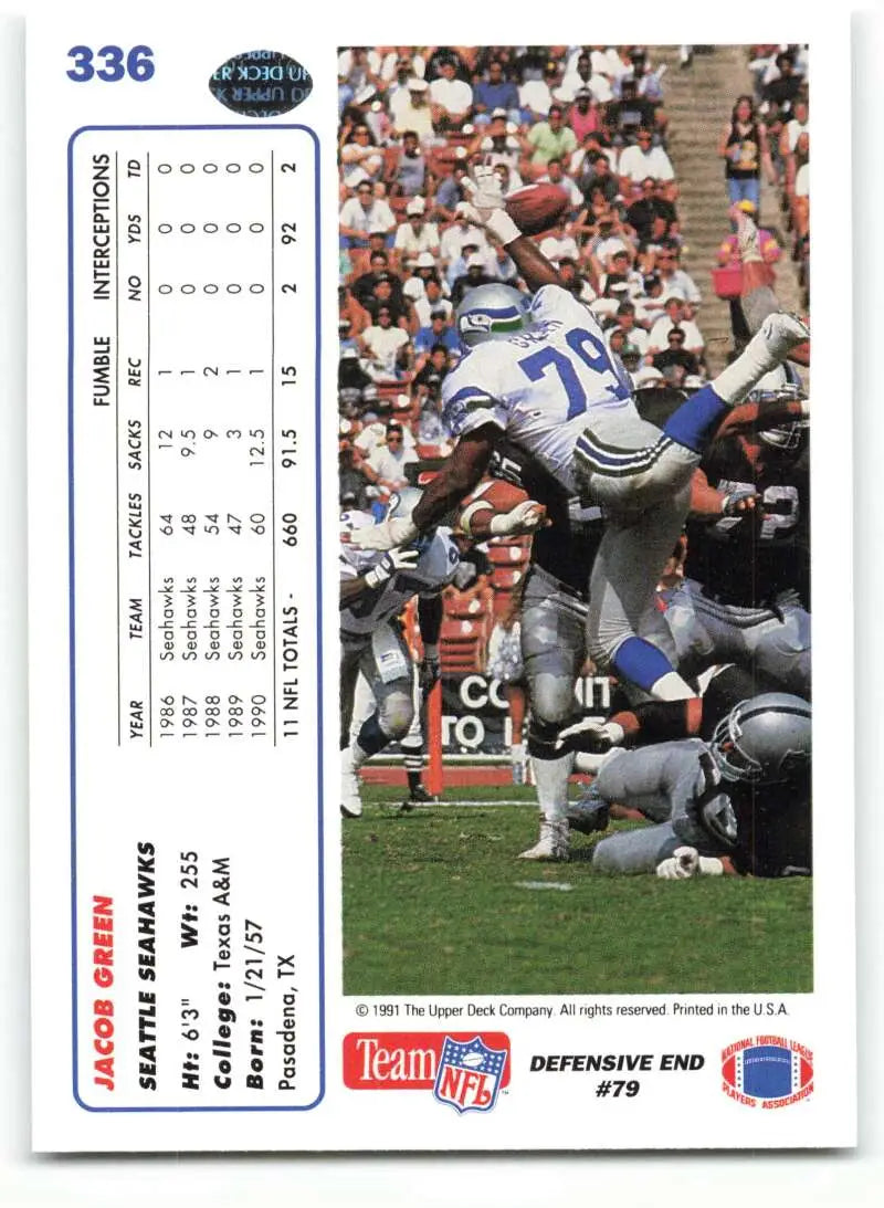 1991 Upper Deck #336 Jacob Green NM-MT Seattle Seahawks Football Card - Football Card Single