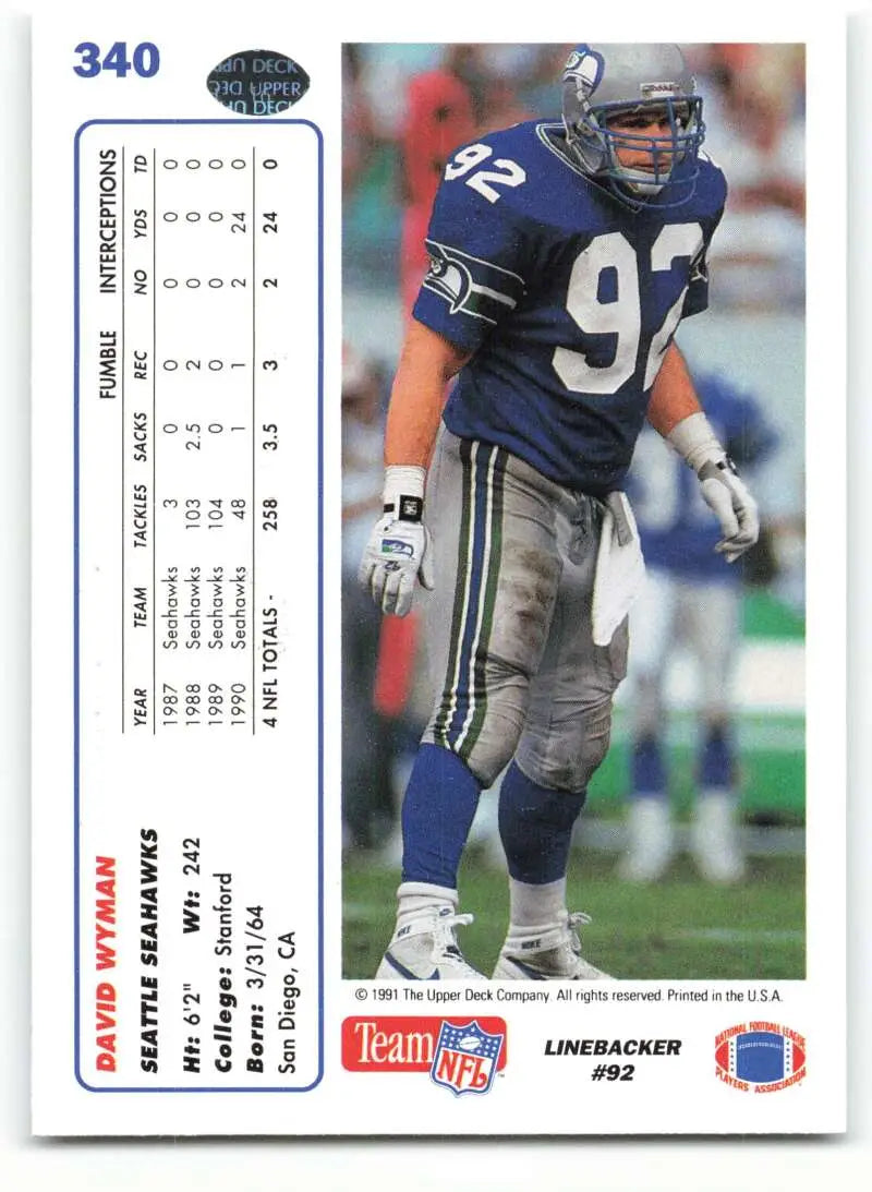 1991 Upper Deck #340 David Wyman NM-MT Seattle Seahawks Football Card - Football Card Single