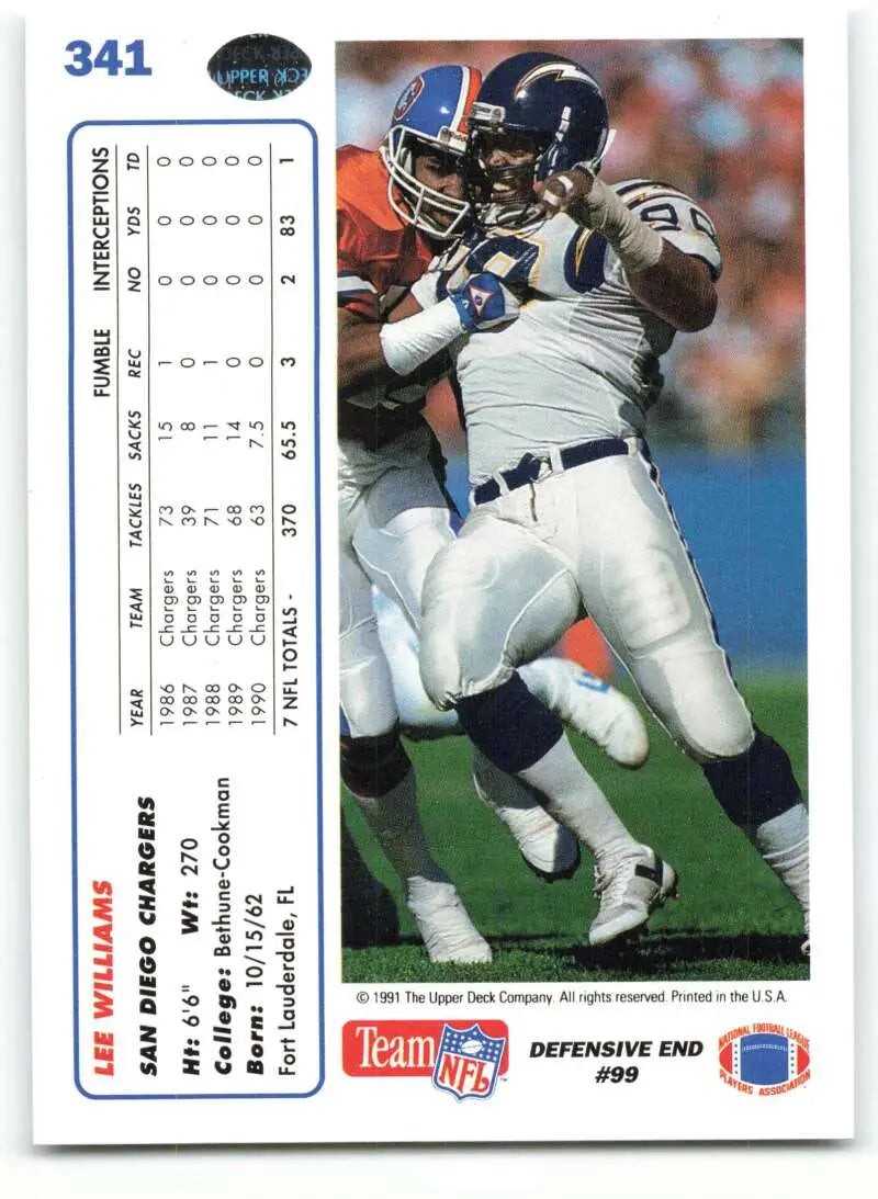 1991 Upper Deck #341 Lee Williams NM-MT San Diego Chargers Football Card - Football Card Single