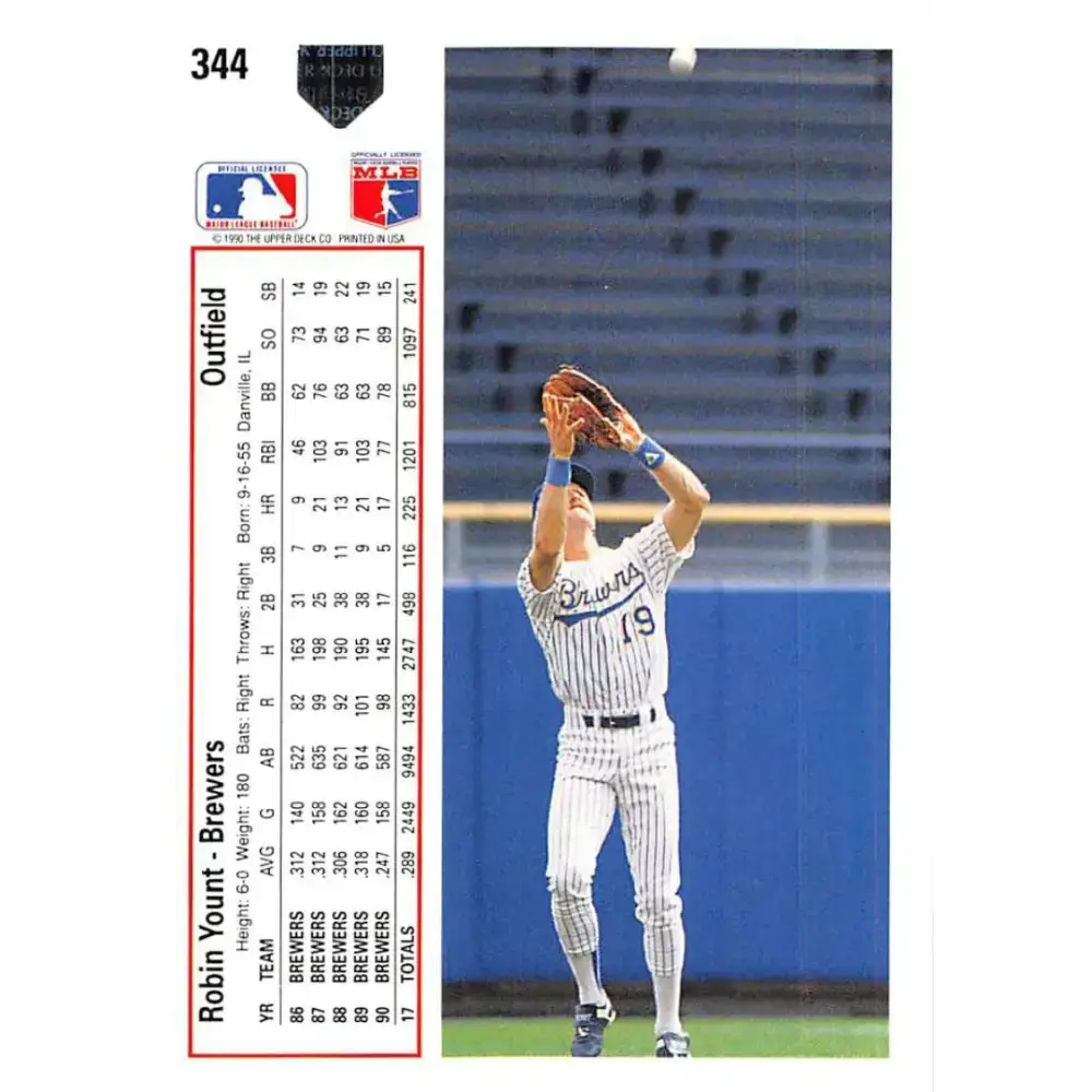 1991 Upper Deck #344 Robin Yount EX Excellent Milwaukee Brewers Baseball Card - Baseball Card Single
