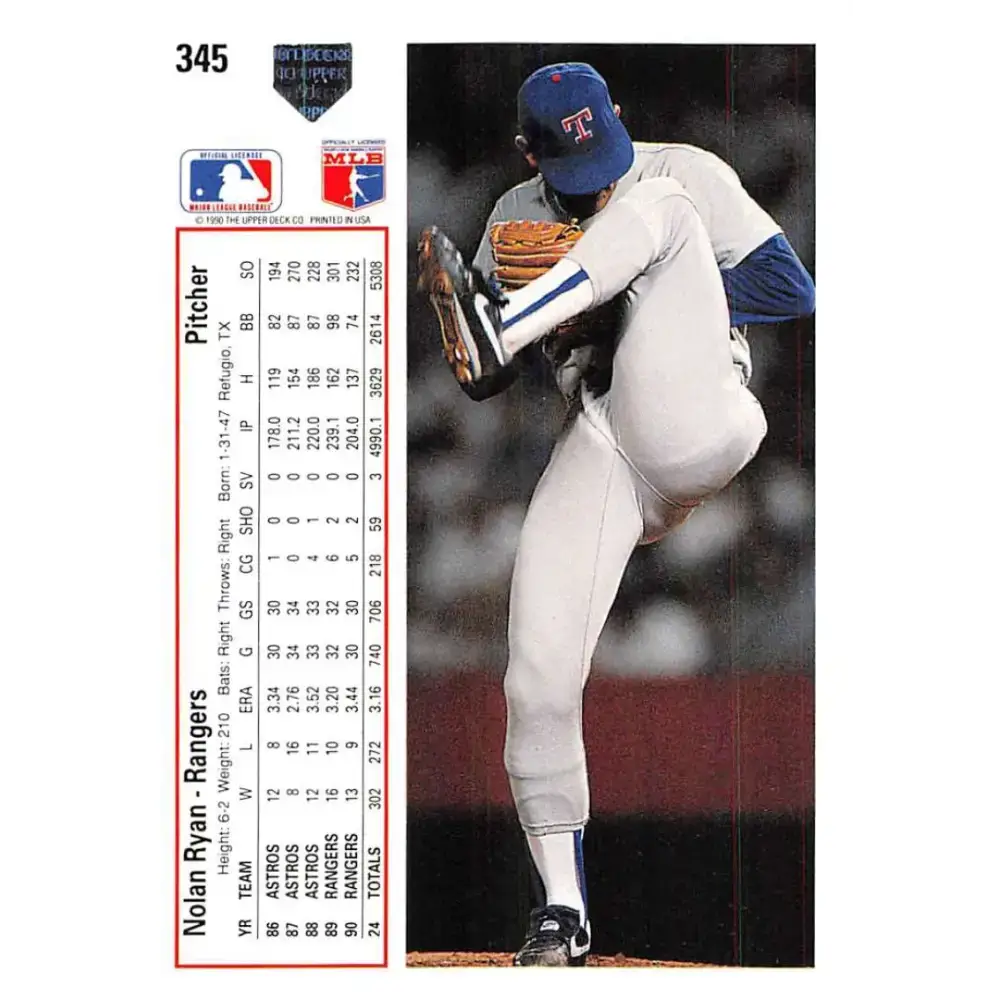 1991 Upper Deck #345 Nolan Ryan EX Excellent Texas Rangers Baseball Card - Baseball Card Single