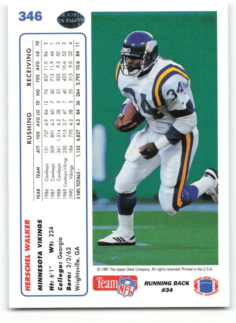 1991 Upper Deck #346 Herschel Walker NM-MT Minnesota Vikings Football Card - Football Card Single