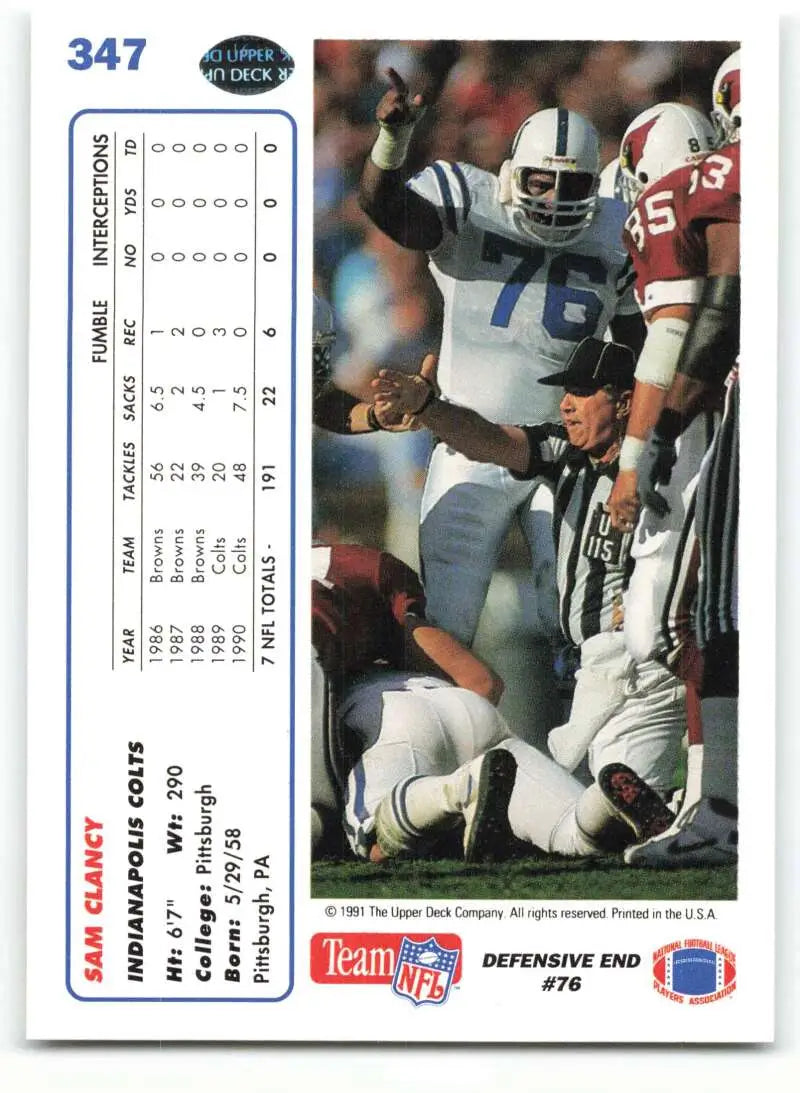 1991 Upper Deck #347 Sam Clancy NM-MT Indianapolis Colts Football Card - Football Card Single
