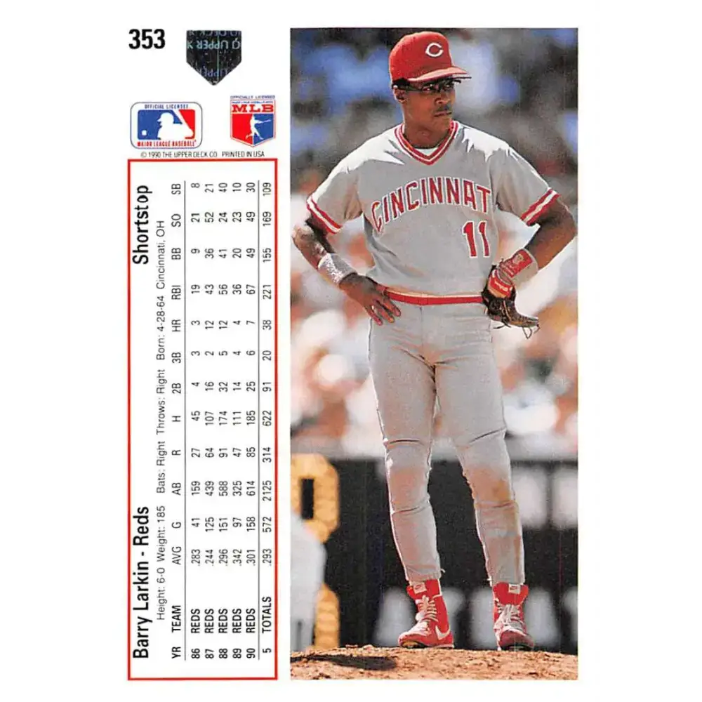 1991 Upper Deck #353 Barry Larkin EX Excellent Cincinnati Reds Baseball Card - Baseball Card Single