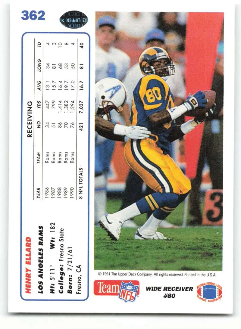 1991 Upper Deck #362 Henry Ellard NM-MT Los Angeles Rams Football Card - Football Card Single