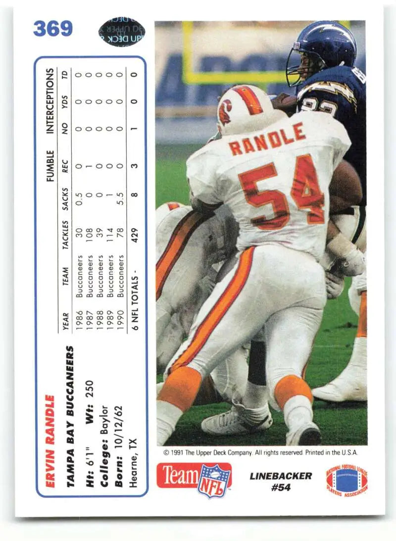 1991 Upper Deck #369 Ervin Randle NM-MT Tampa Bay Buccaneers Football Card - Football Card Single