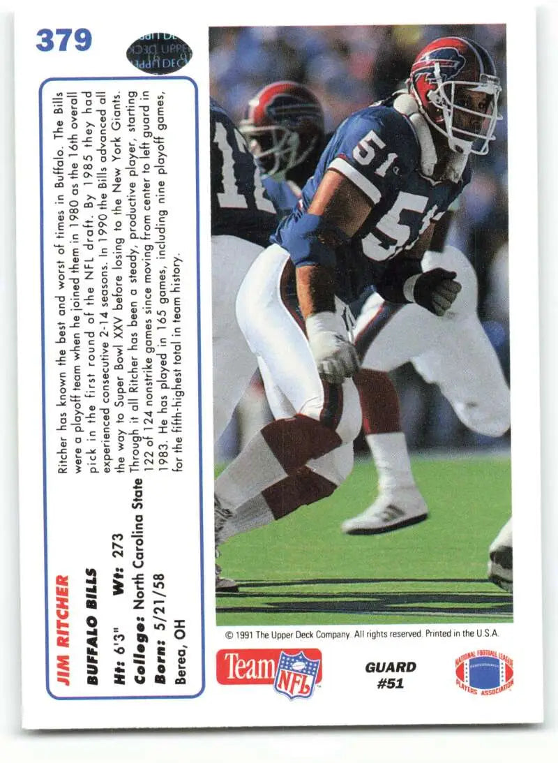 1991 Upper Deck #379 Jim Ritcher NM-MT Buffalo Bills Football Card - Football Card Single