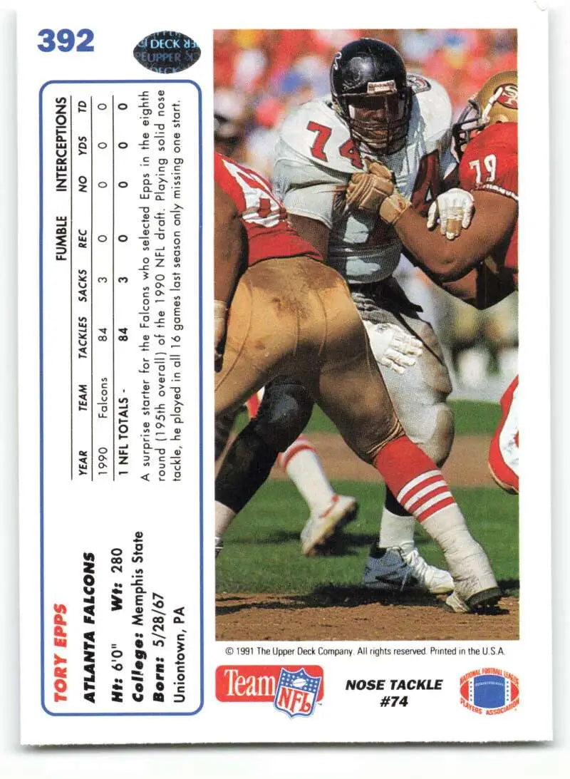 1991 Upper Deck #392 Tory Epps NM-MT Atlanta Falcons Football Card - Football Card Single